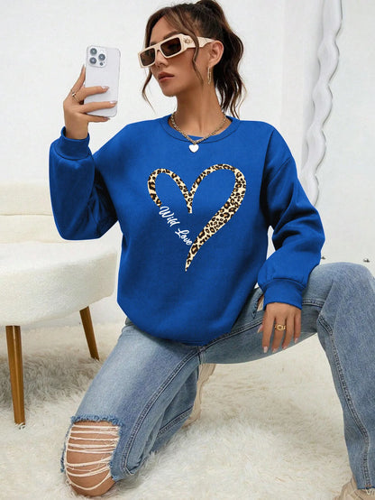 Modische Sweatjacke Leopard Herz Muster Frauen
