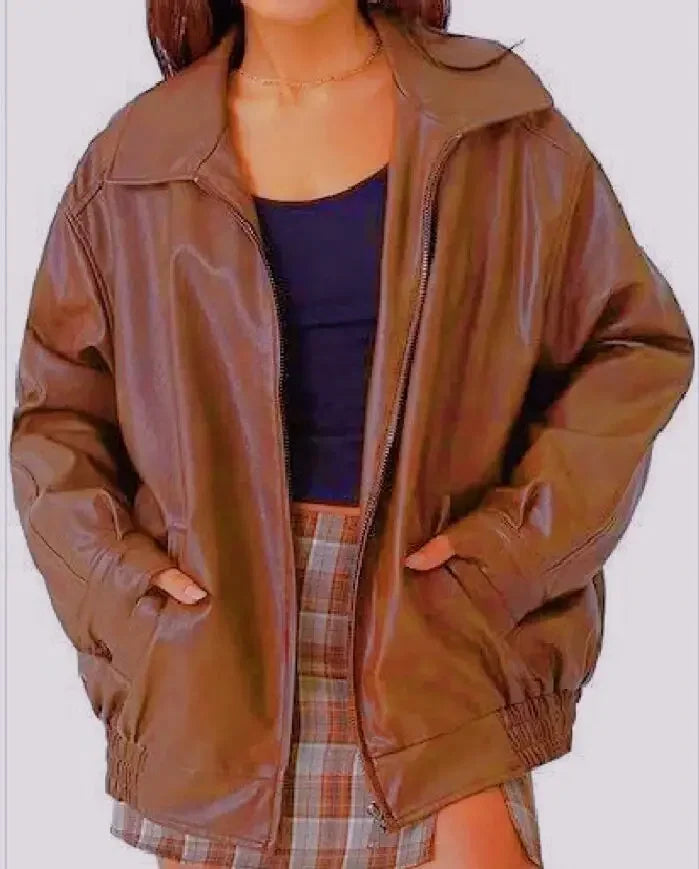 Stylische Oversized Lederjacke Damen