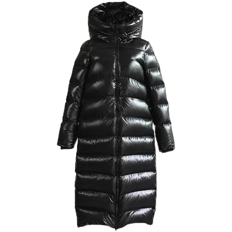 Elegante Damen Daunenjacke Lang Schwarz