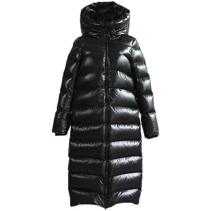 Elegante Damen Daunenjacke Lang Schwarz