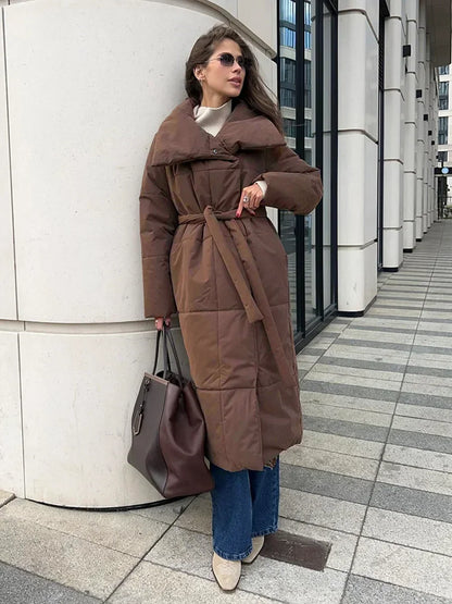 Winterparka Damen Steppjacke Lang mit Gürtel
