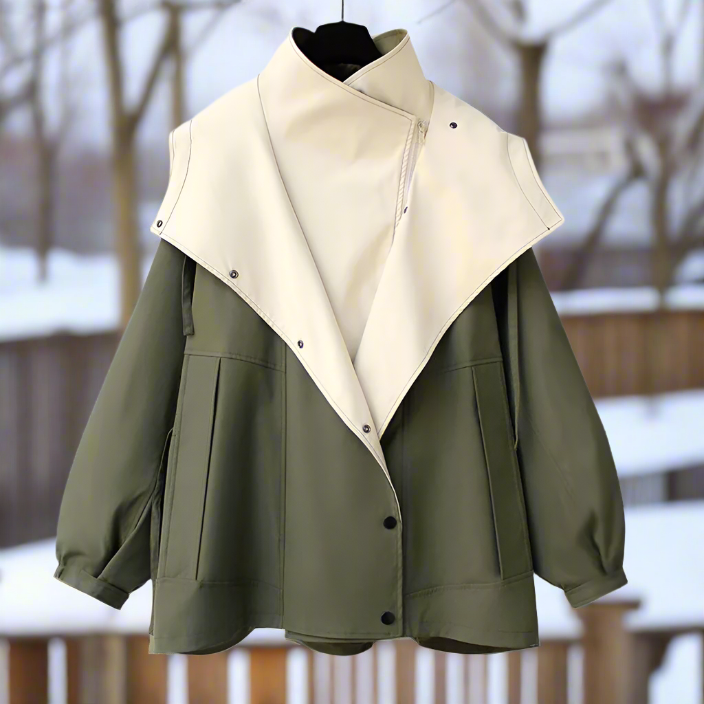 Baumwolljacke Lässig Drapierter Kragen - IdealeKleiden
