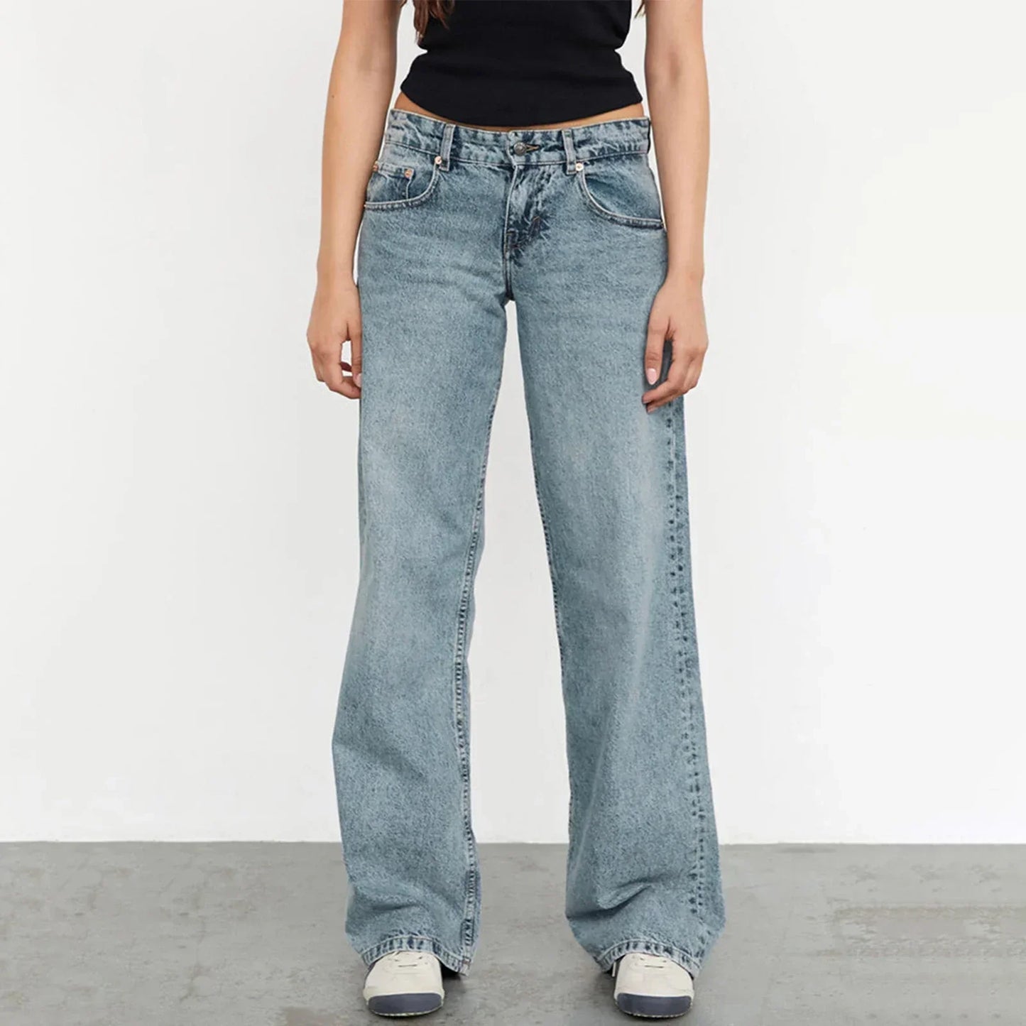 Damengestellte Jeans Weite Bein Retro Stil