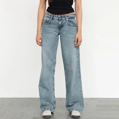 Damengestellte Jeans Weite Bein Retro Stil