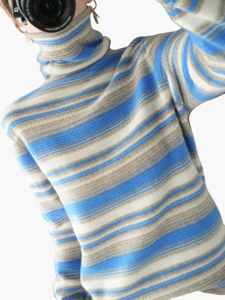 Retro Rollkragenpullover Streifenmuster Winter