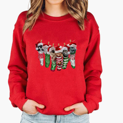 Weihnachtspullover Katze Lichterkette - Lustiger Katzen Sweater Winter