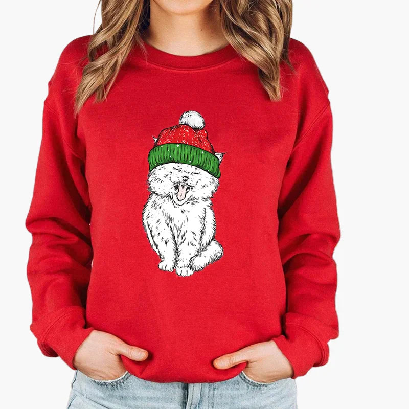 Weihnachtspullover Katze Lichterkette - Lustiger Katzen Sweater Winter