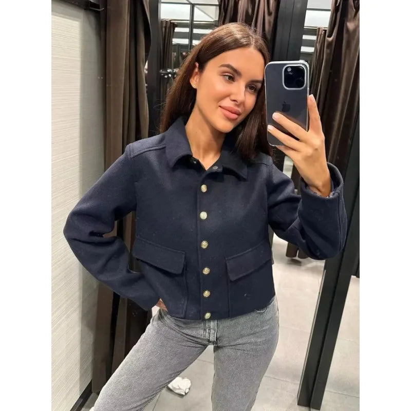 Damen Kurzjacke Smart Casual Modern Knöpfe - IdealeKleiden