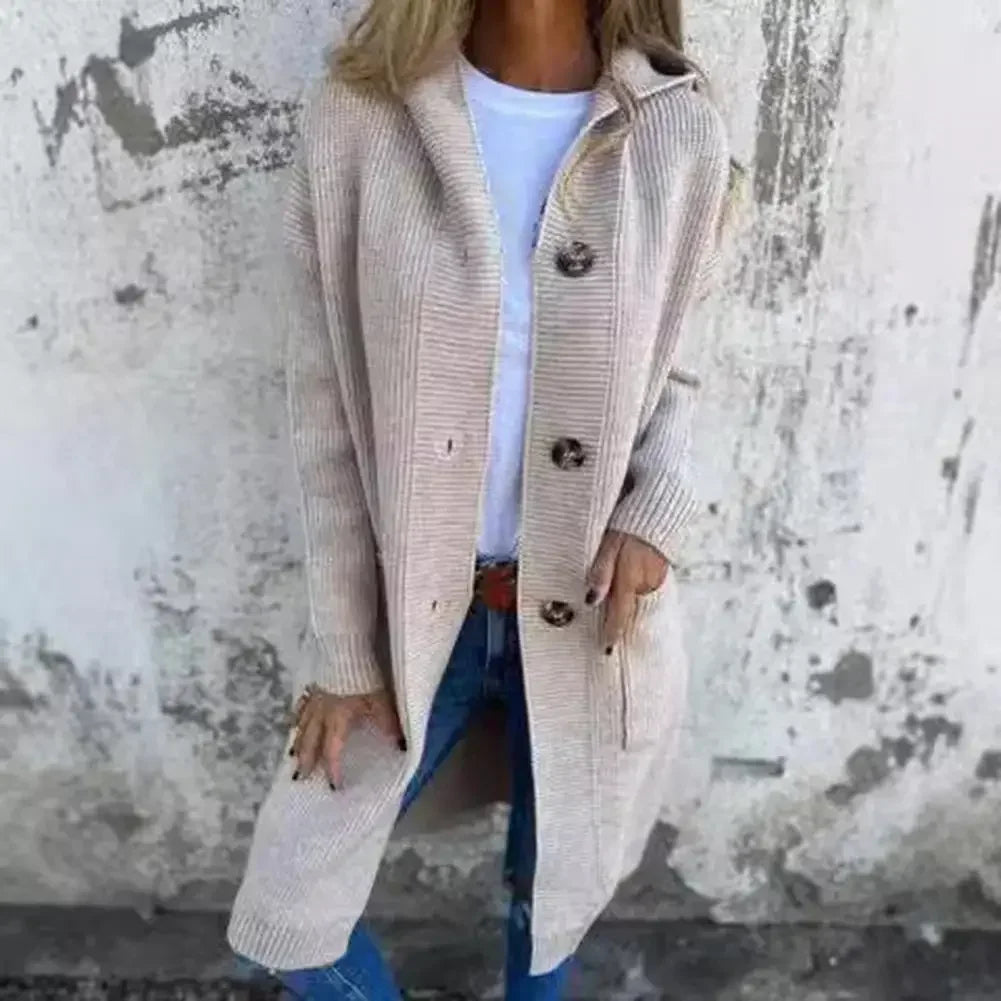 Lange Damen Cardigan Modern Knopf