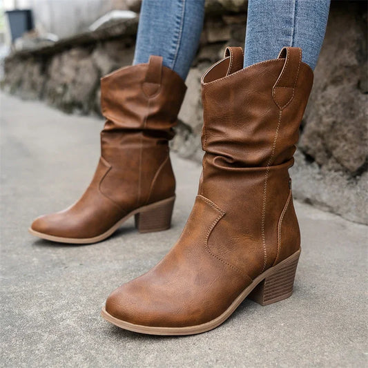 Modische Damen Stiefel Western Look - IdealeKleiden