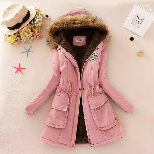 Warme Winterjacke Damen Kapuze Verstellbar