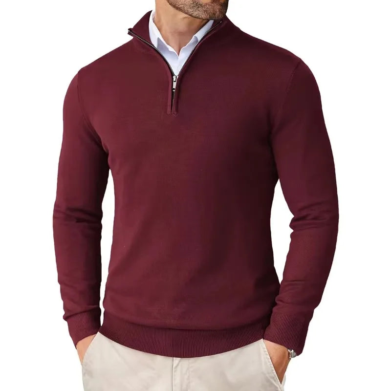 Herren Pullover Struktur Optik Halbreißverschluss