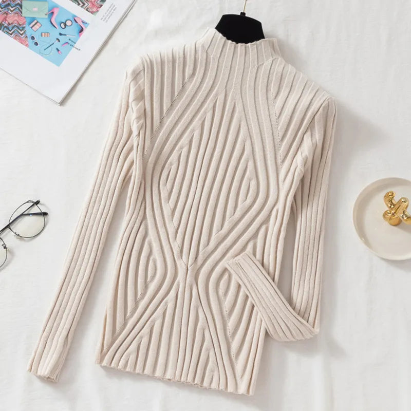 Damen Strickpullover Rollkragen Langärmlig Elegannt