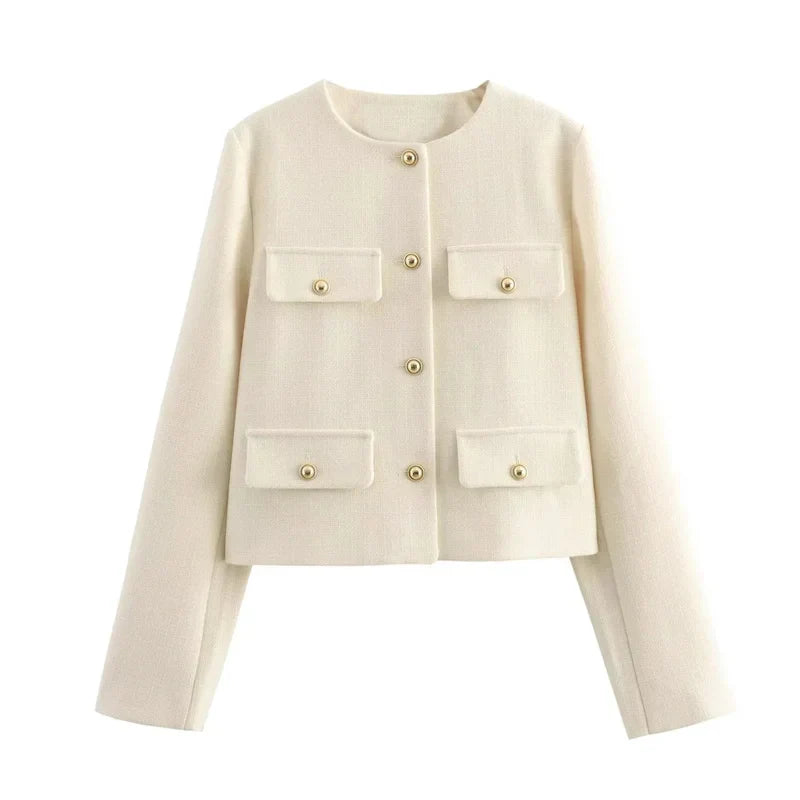 Elegante Damenjacke Bouclé-Stoff Goldknöpfe