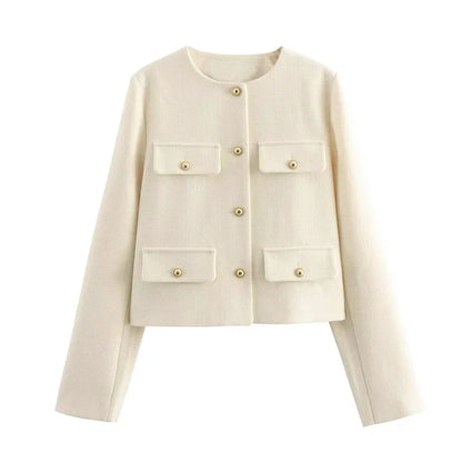 Elegante Damenjacke Bouclé-Stoff Goldknöpfe