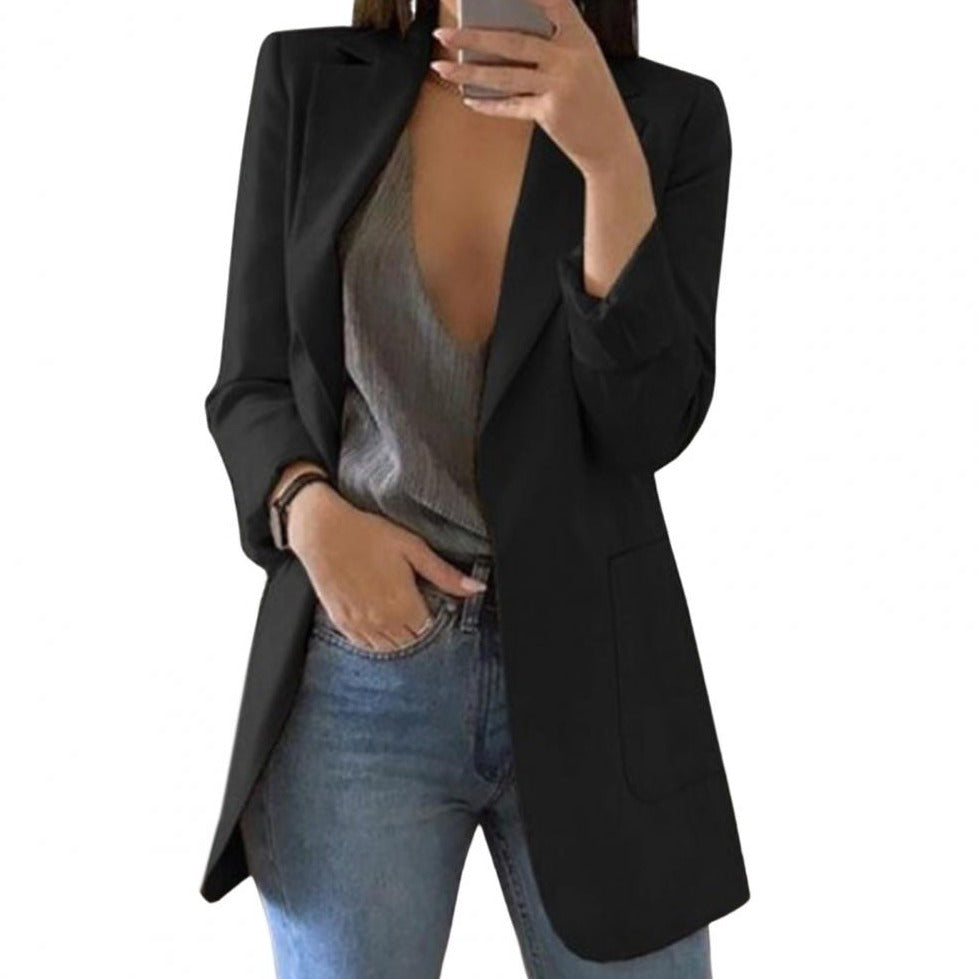 Moderner Blazer Damen Hüftlänge Große Taschen