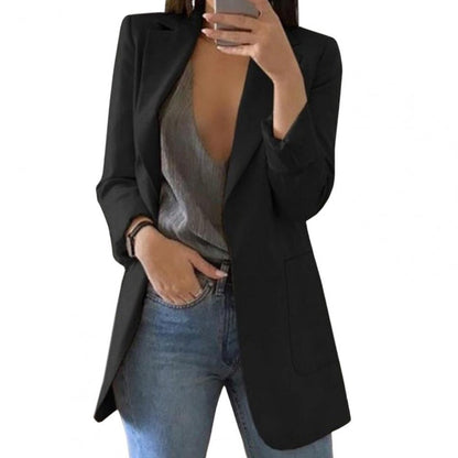 Moderner Blazer Damen Hüftlänge Große Taschen