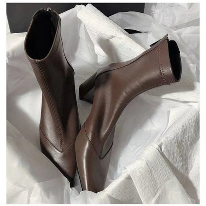 Stilvolle Stiefel Damen High Heels Chunky Spitze