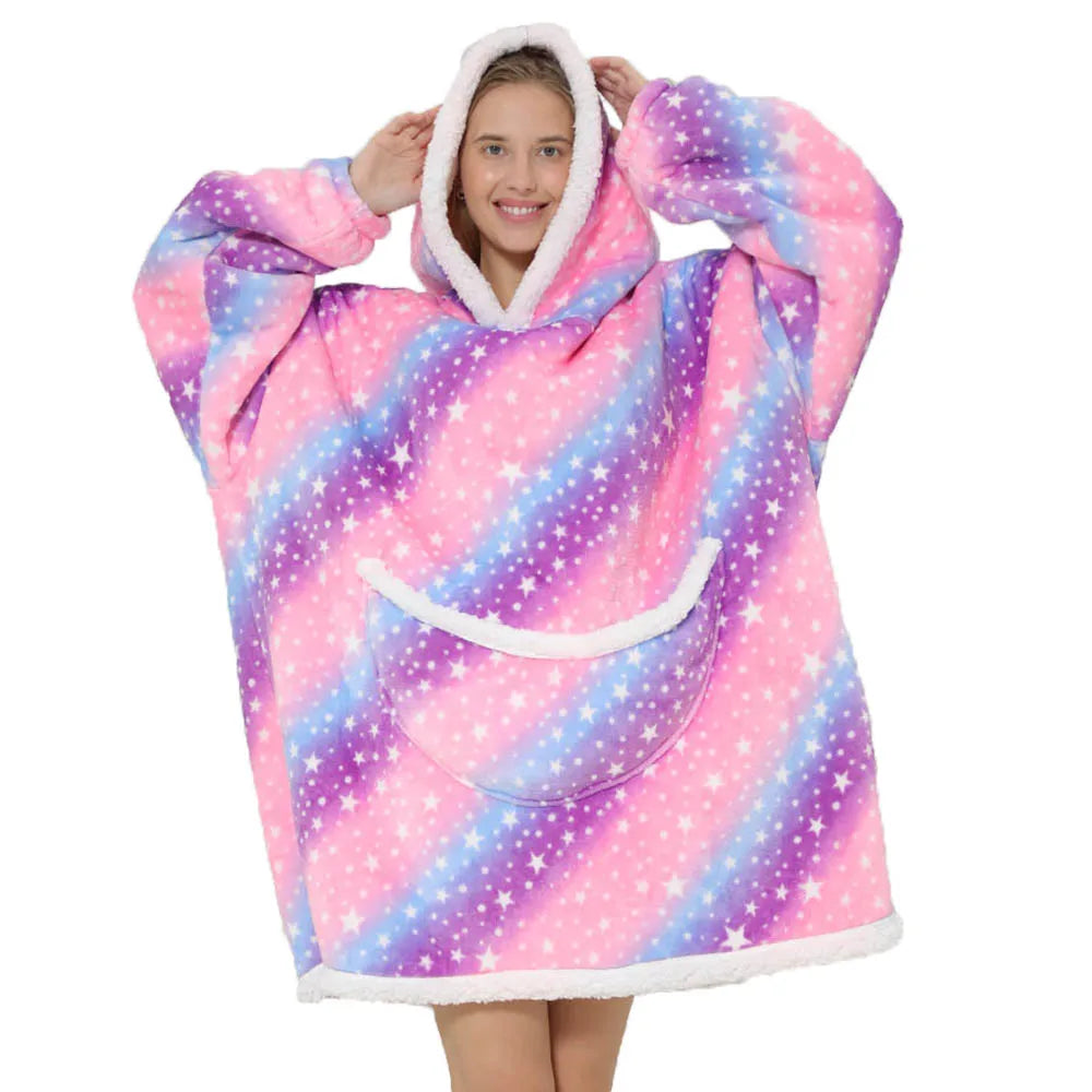 Übergroße Fleece-Decke Kapuze Taschen Warm - IdealeKleiden