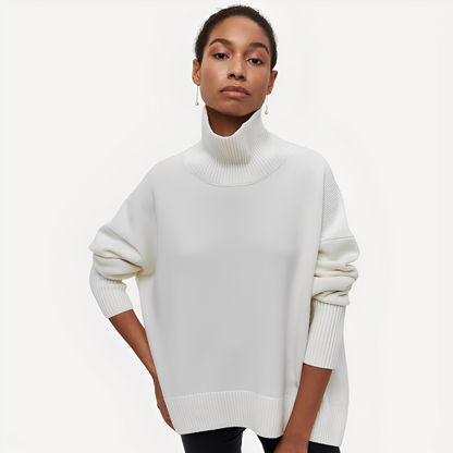 Damen Pullover Lässig Höher Kragen