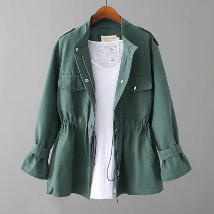 Einfache Damenjacke mit Kordelzug und Einfarbdesign