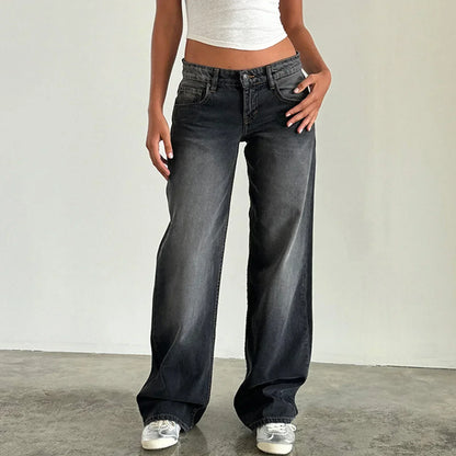 Damengestellte Jeans Weite Bein Retro Stil
