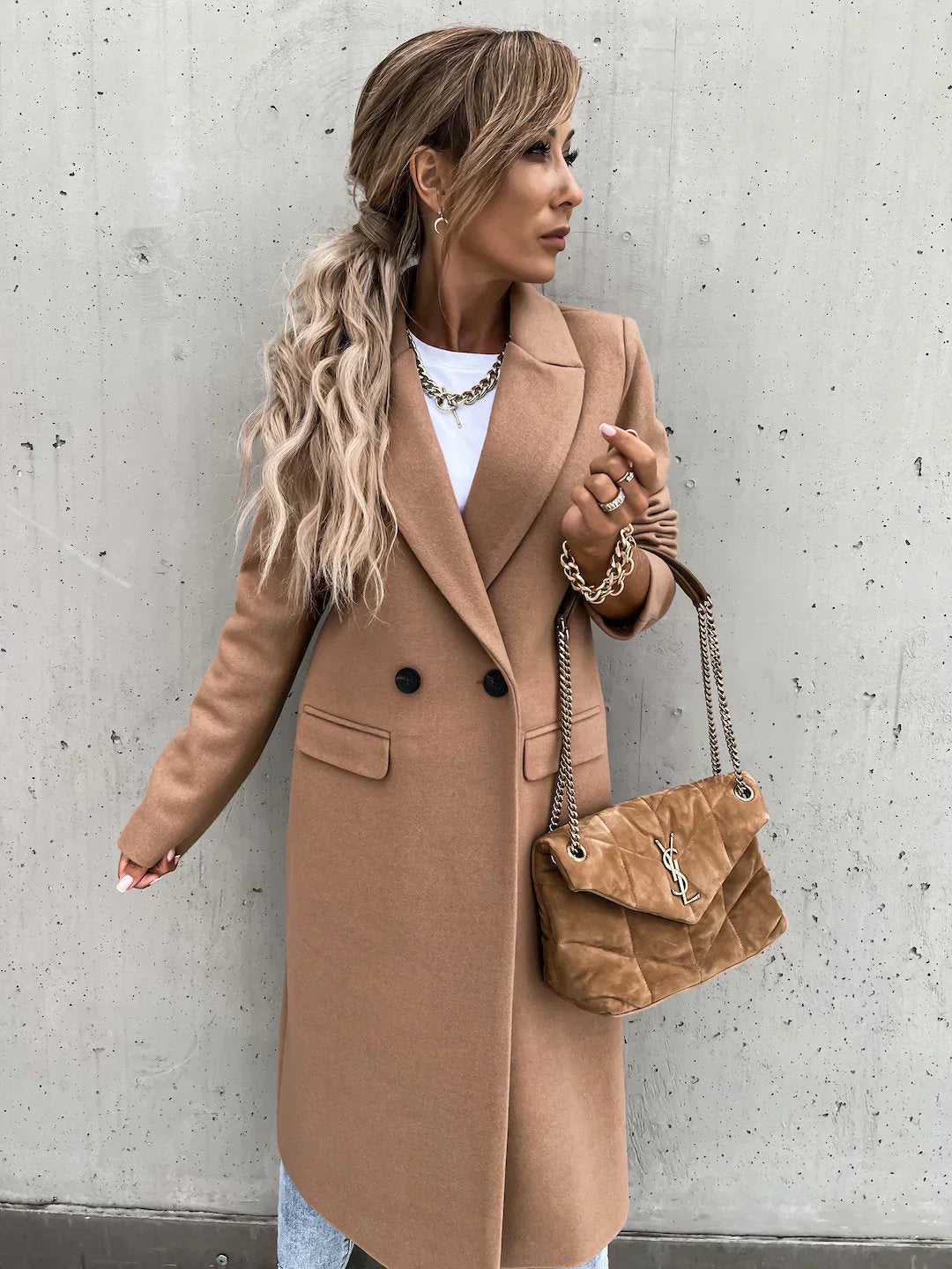 Eleganter Damen Wintermantel Schwarz Chic