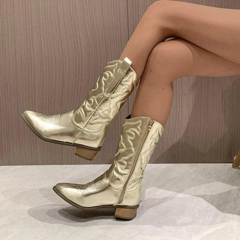 Glänzende Damenstiefel Western Style