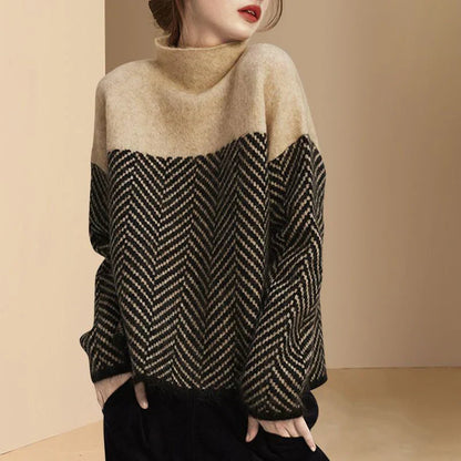 Schwarzer Fischgrät Pullover Hochkragen