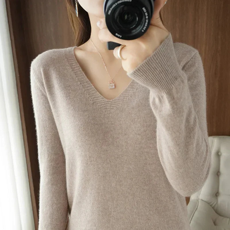 Bequemer V-Ausschnitt Pullover Damen