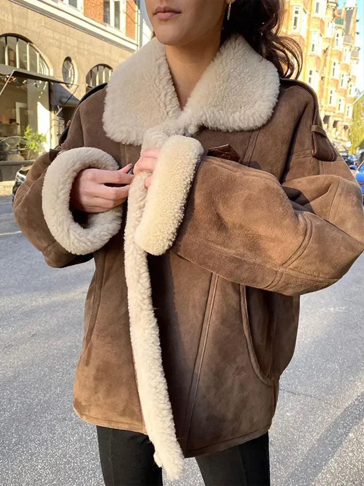 Luxus Pilotenjacke Warm Faux Leder Fleece