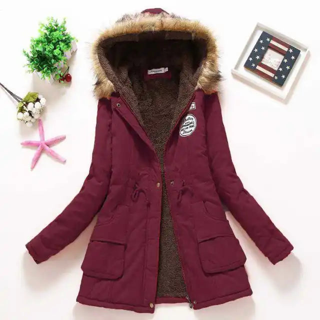 Warme Winterjacke Damen Kapuze Verstellbar