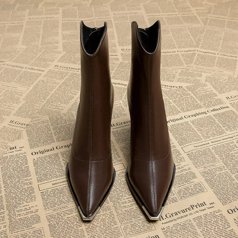Elegante Lederstiefeletten Damen Schuhe - IdealeKleiden