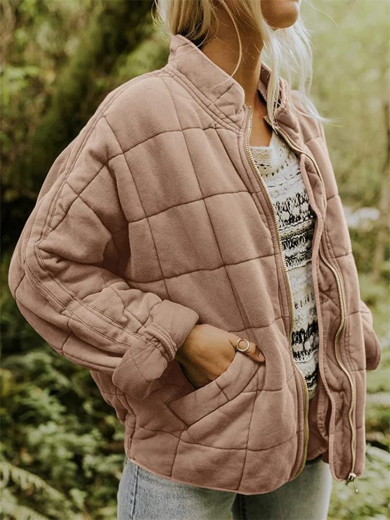 Stilvolle Winterjacke Steppdesign Hochkragen Reißverschluss