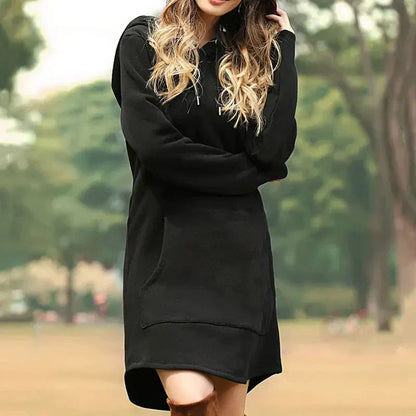 Damen Hoodie Kleid mit Kapuze und Seitentasche
