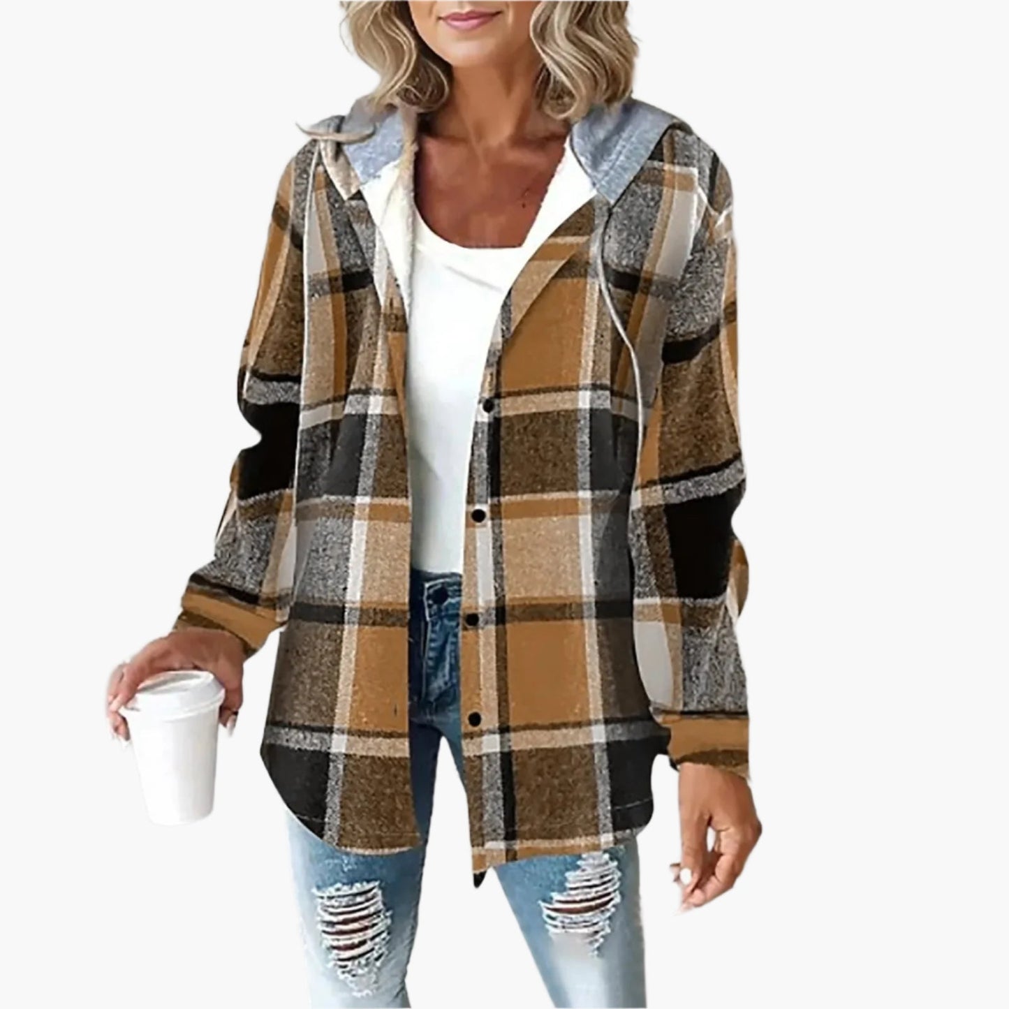 Karierte Winterjacke Kapuze Herbststil