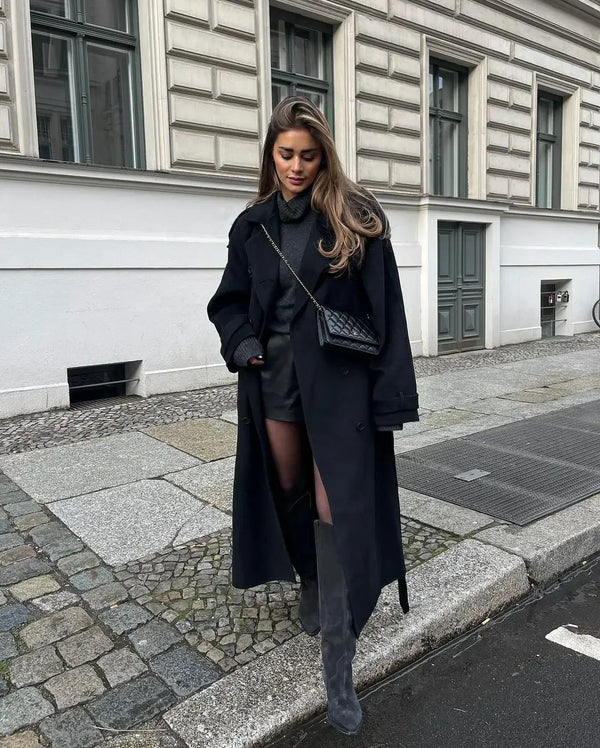 Eleganter Langmantel aus Wolle - IdealeKleiden