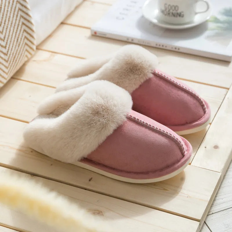 Damen Pantoffeln Plüsch Fellbesatz Gemütlich
