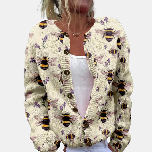 Stylische Bedruckte Strickjacke Damen - IdealeKleiden