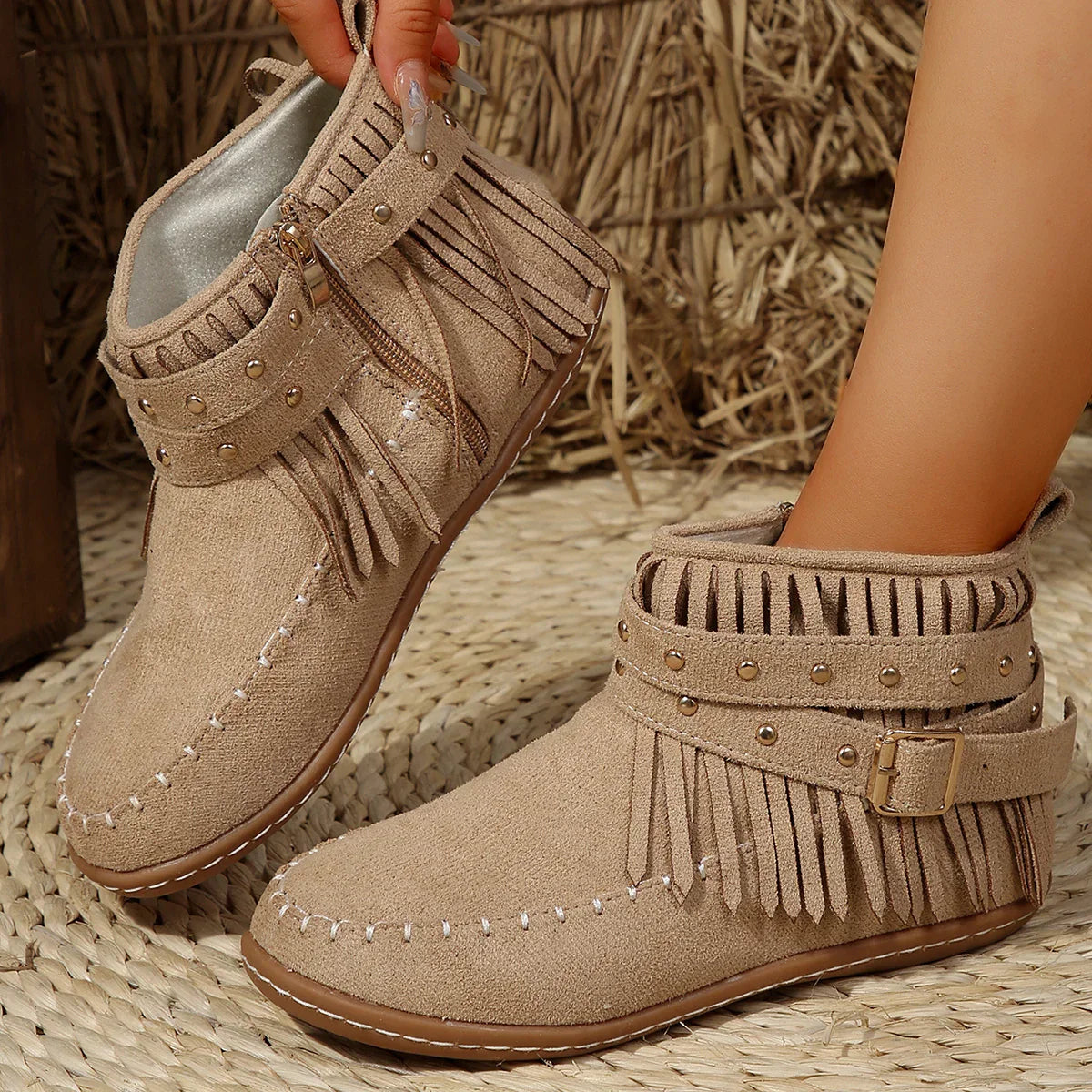 Retro Stiefeletten Wildleder Schnalle Cowboy Style