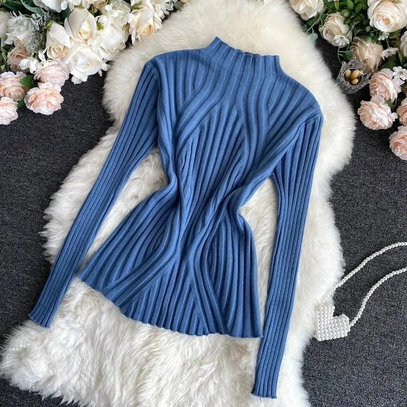 Damen Strickpullover Rollkragen Langärmlig Elegannt