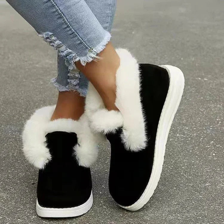 Weiche Velours-Stiefeletten Damen Plüsch Fellfutter