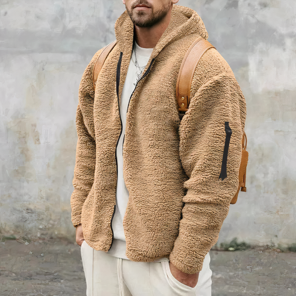 Herren Fleecejacke Warm Kapuze Reißverschluss - IdealeKleiden