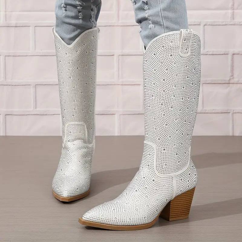 Glitzernde Damenstiefel Western Look