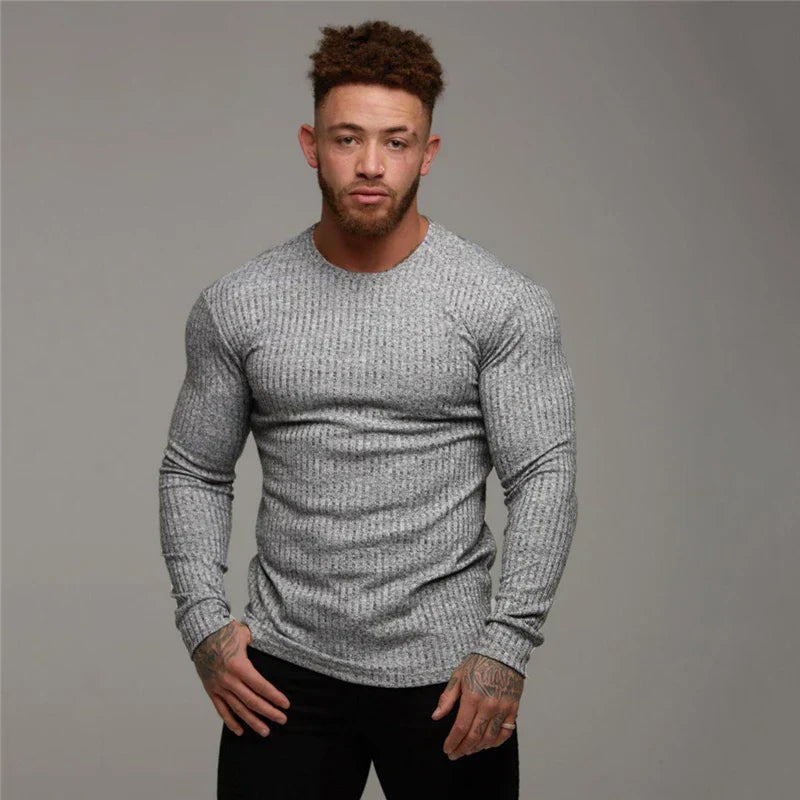 Herren Slim Fit Strickpullover Langarm Gerippt