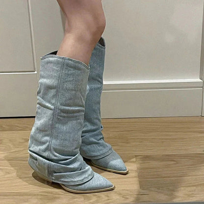 Stylische Damenstiefel Jeans Optik Bequem - IdealeKleiden