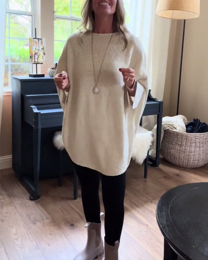 Elegante Frauenpullover Rundhals Fledermausärme Einfarbig