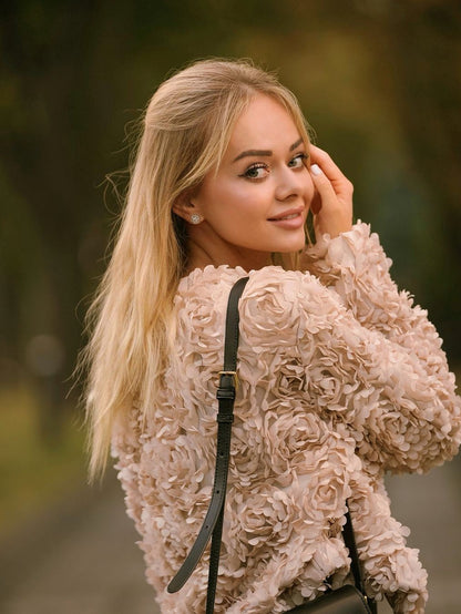 Stylische Cropped Jacke Langärmlig Textur - IdealeKleiden