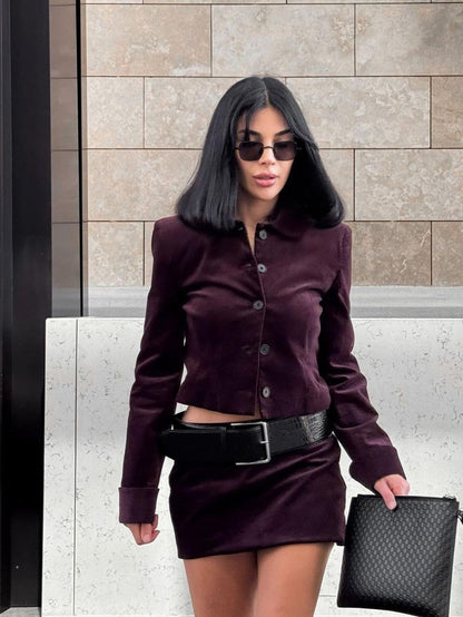 Stylische Damenkleidung | Jacke und Rock Set mit Gürtel
