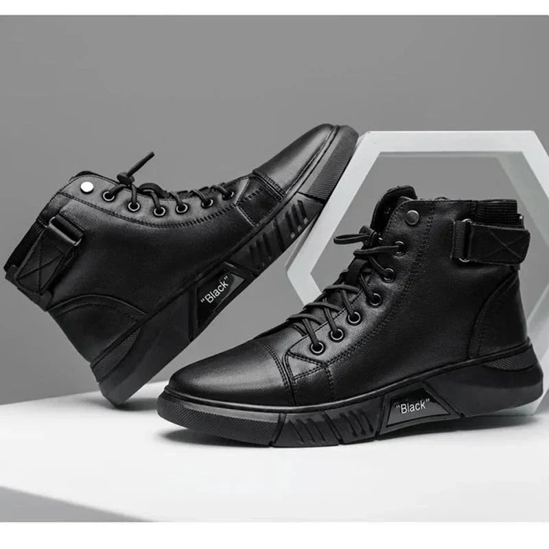 Hohe Sneaker Herren Schwarz Reißverschluss - IdealeKleiden